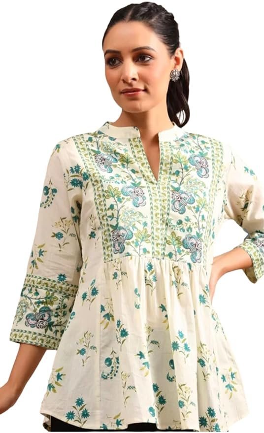 6116jIr0SRL._SY879_ Womens Cotton Printed Anarkali Short Top Kurti - Image 1