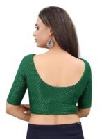 Round Neck Dobby Cotton Lycra Stretchable Elbow Half Sleeve Readymade Saree Blouse for Women Stylish - Image 3
