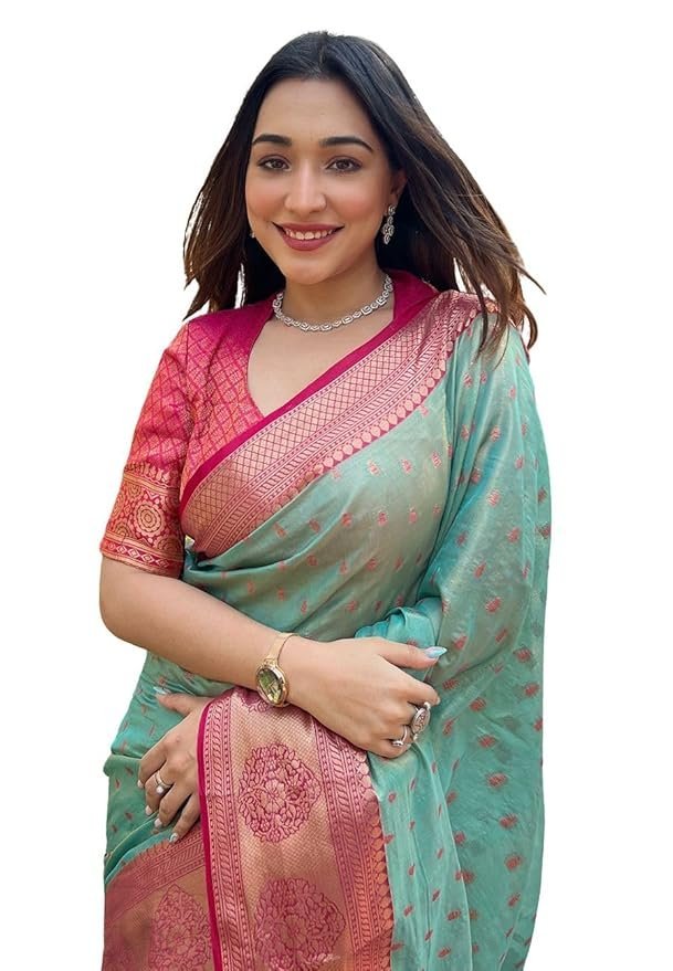 71DM2oUlfPL._SY879_ Women's Kanjivaram Designer Soft Silk Sarees With Blouse Piece - Image 1