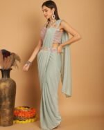 Embellished Saree with Contrast Border - Image 3