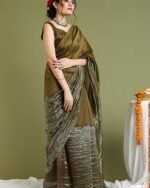 Women Handloom Colour-Block Saree with Unstitched Blouse Piece - Image 2